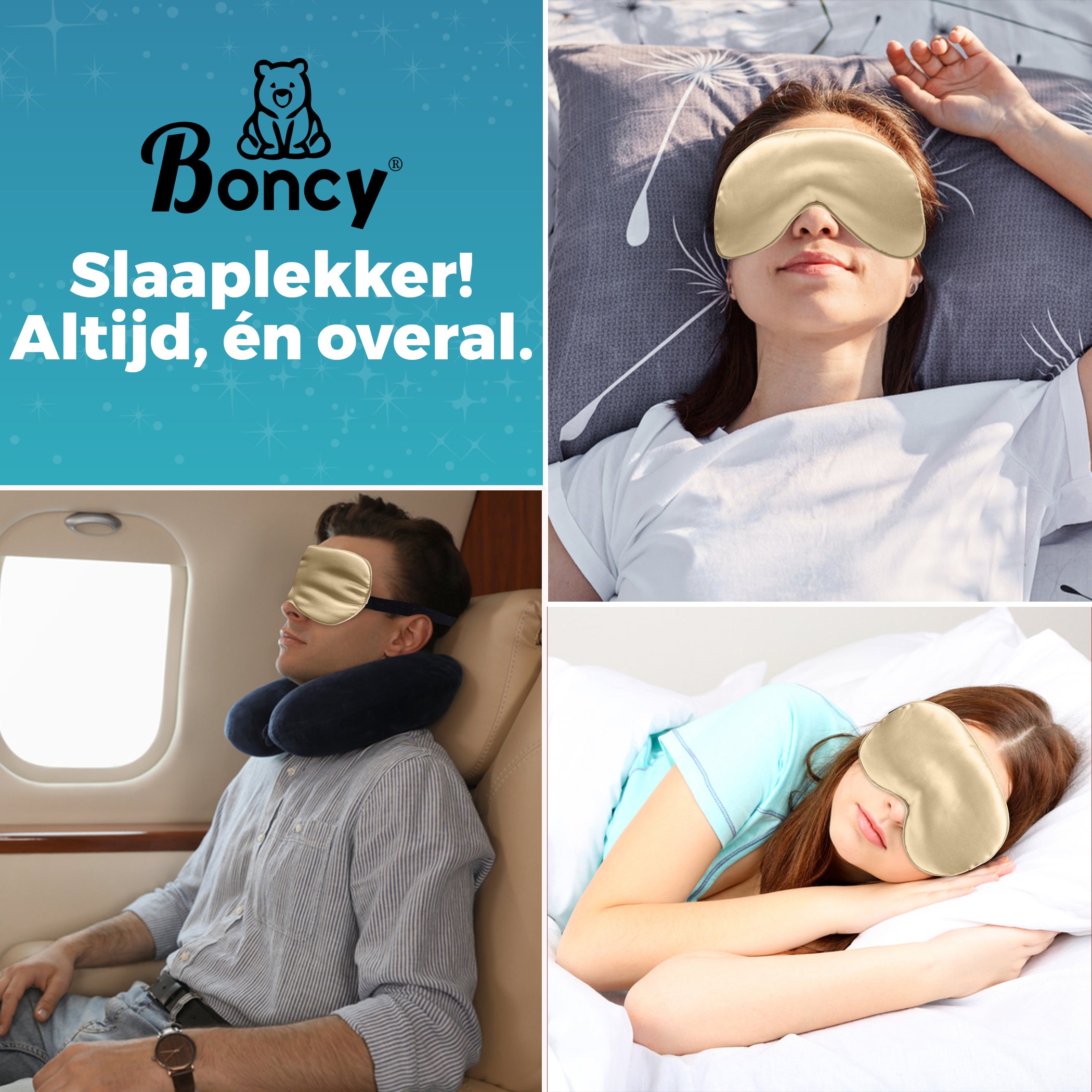 Verstelbaar Slaapmasker met Opbergzakje | Goud Zijde