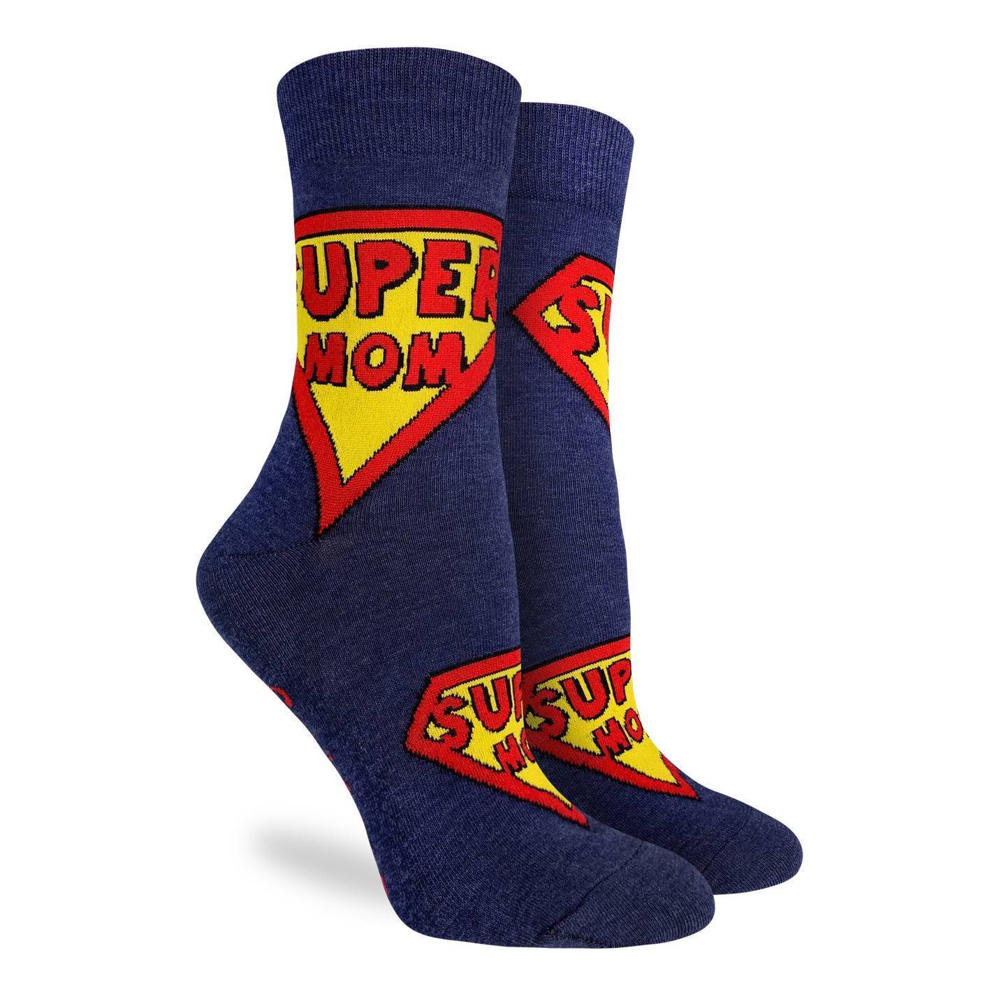 grappige sokken voor moeder blauw | super mom | cadeauplek