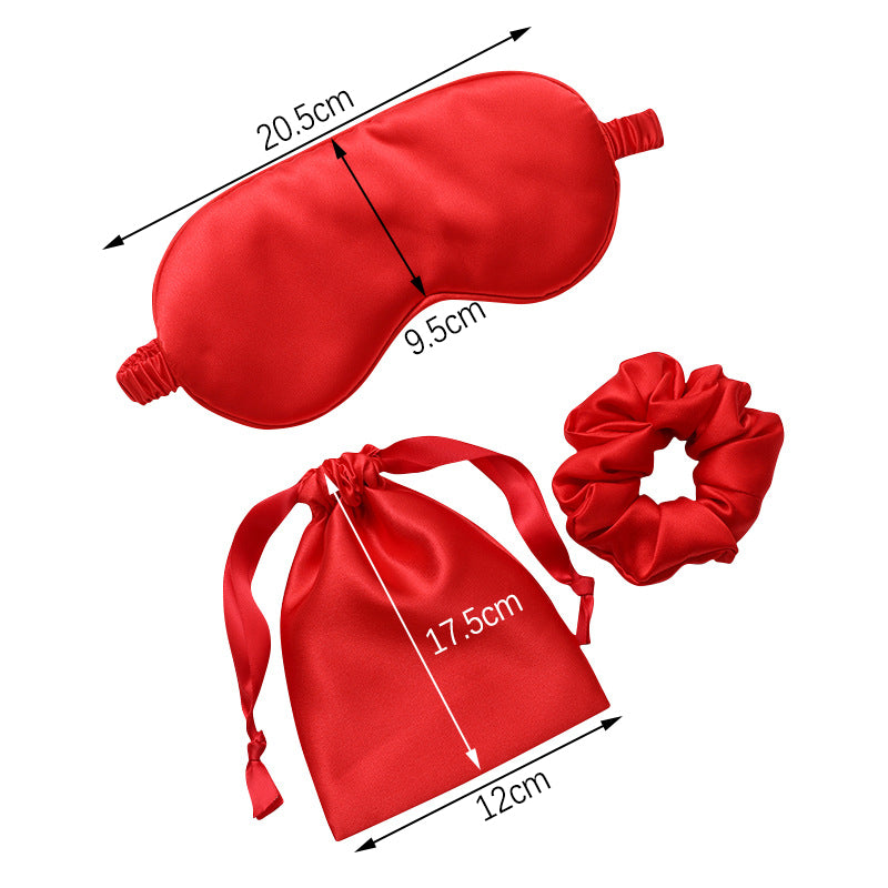 slaapmasker met bijpassend zakje en scrunchie rood afmetingen | cadeauplek