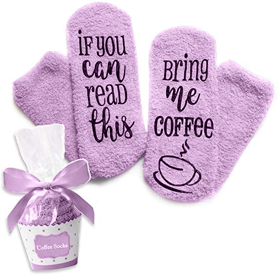 Fluffy huissokken, bring me coffee paars | cadeauplek