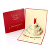 3D pop-up wenskaart voor verjaardag met taart, rood, geopend | Cadeauplek