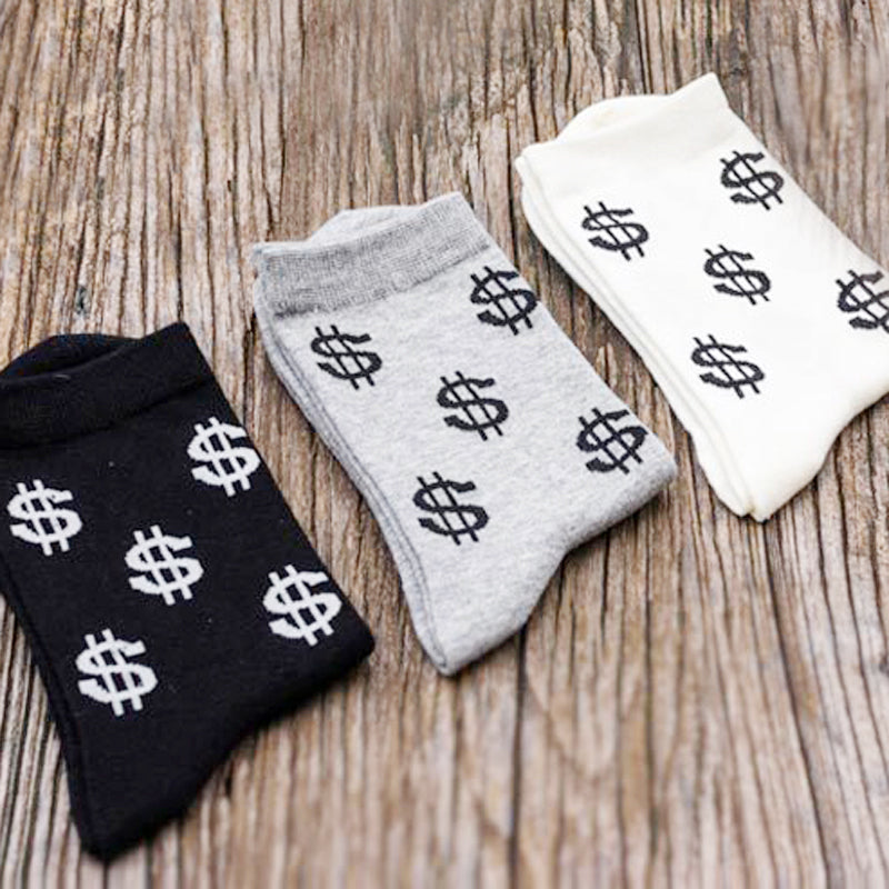 Grappige sokken met dollar tekens zwart, wit, grijs | cadeauplek