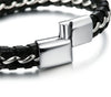 Leren armband heren met gevlochten RVS, Zilver + Zwart, geopend | Cadeauplek