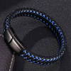 Gevlochten leren armband heren met RVS sluiting, Blauw + Zwart | Cadeauplek