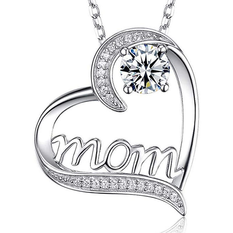 Zilveren Mom Ketting | Witte Diamant Cadeauplek