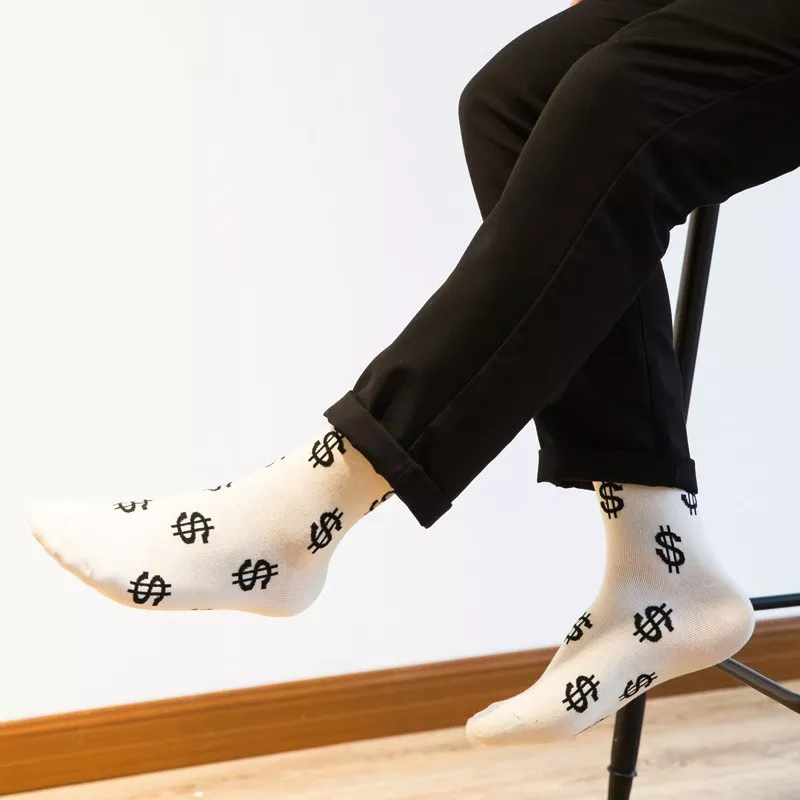 Grappige sokken met dollar tekens wit | cadeauplek
