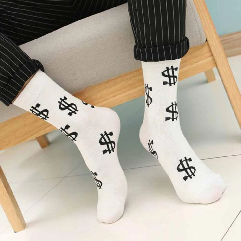 Grappige sokken met dollar tekens wit aan voeten | cadeauplek