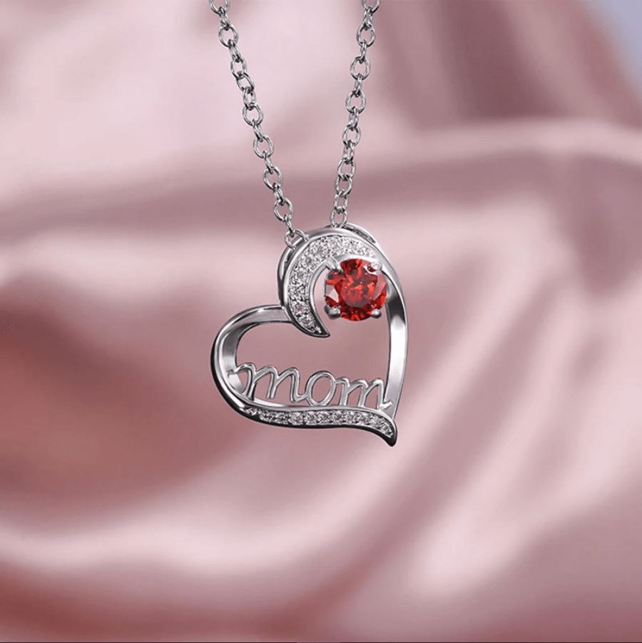 Zilveren Mom Ketting | Rood/Wit Diamant Cadeauplek